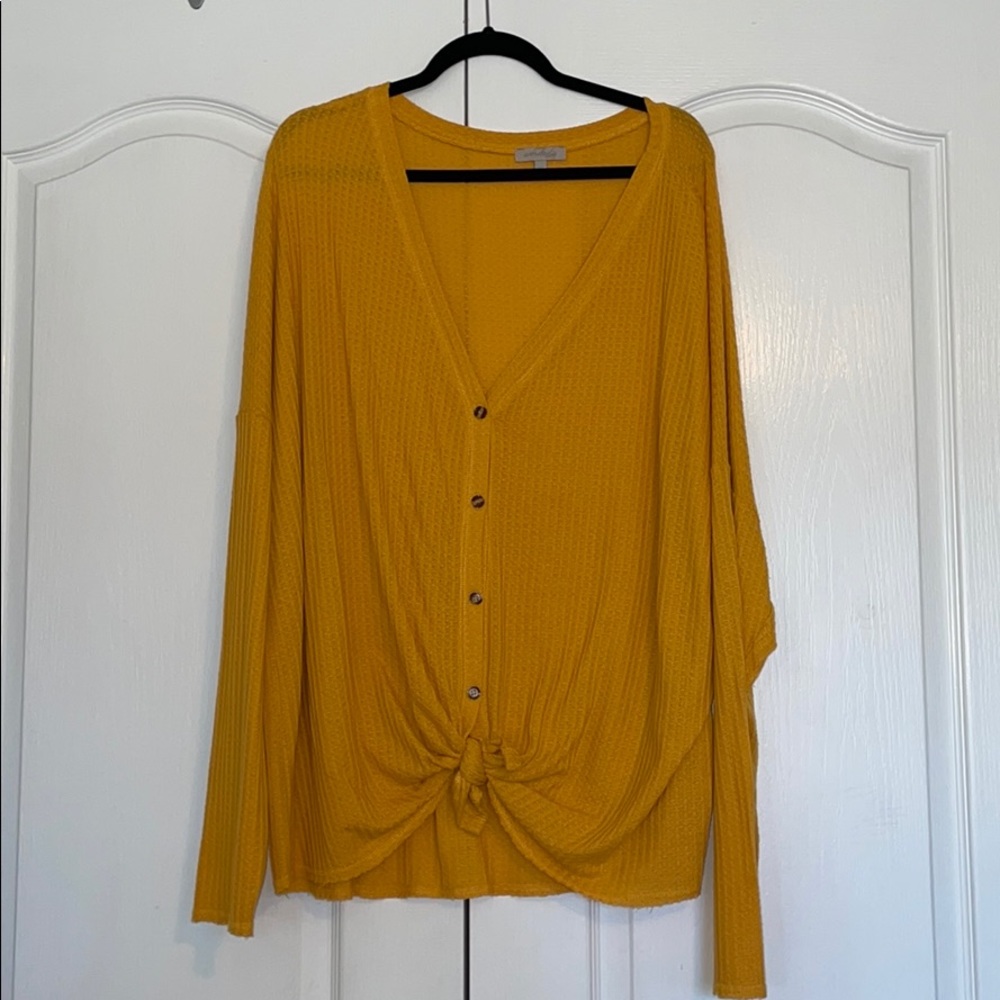 Yellow knit tie bottom top